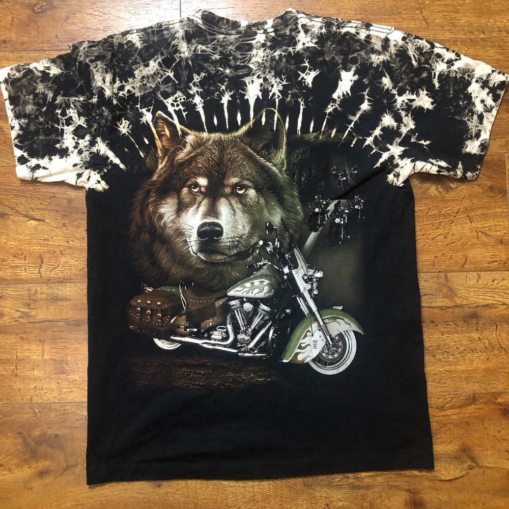 JAY’s ROCK Tie Dye Men’s L Wolf & Studded Harley Graphic T- Shirt 100% Cotton